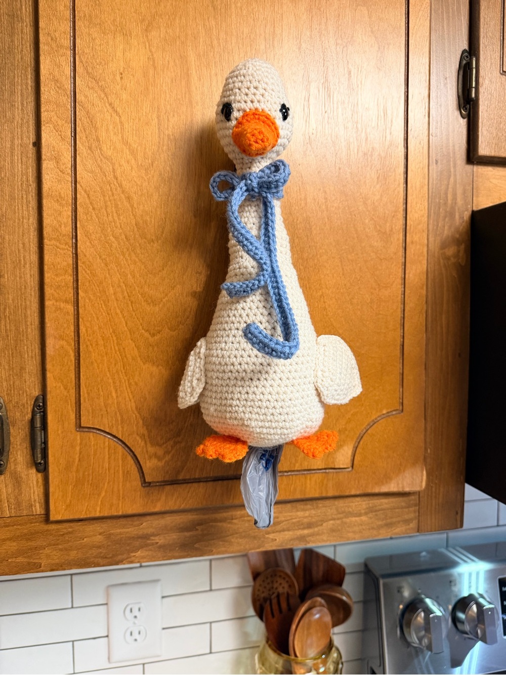Handmade crochet grocery bag goose